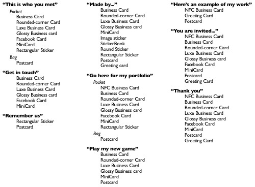 Examples of customer needs.